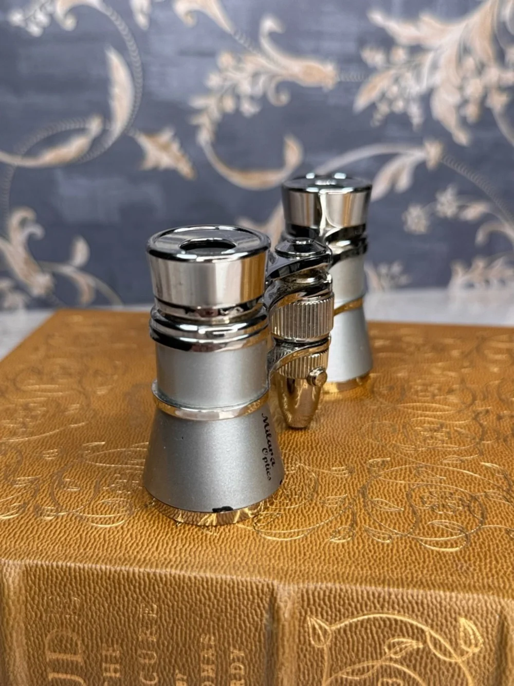 Milana Optics Opera Glasses Binoculars w Case Silver Tone Vintage